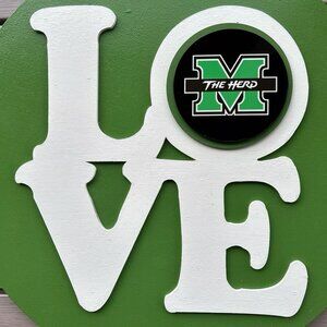 Marshall “LOVE” The Herd 3D Wood Decor Sign - Hang on Front Door, Porch Wall etc